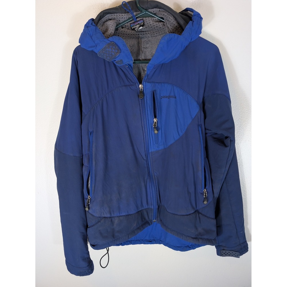 Patagonia Women M Regulator Blue Hooded Softshell Jacket Fleece Lined Full Zip